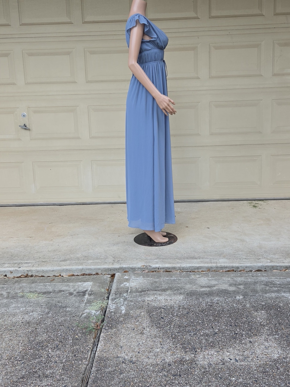 Lulu's Dusty Blue Maxi Dress with Ruffled Cap Sleeves